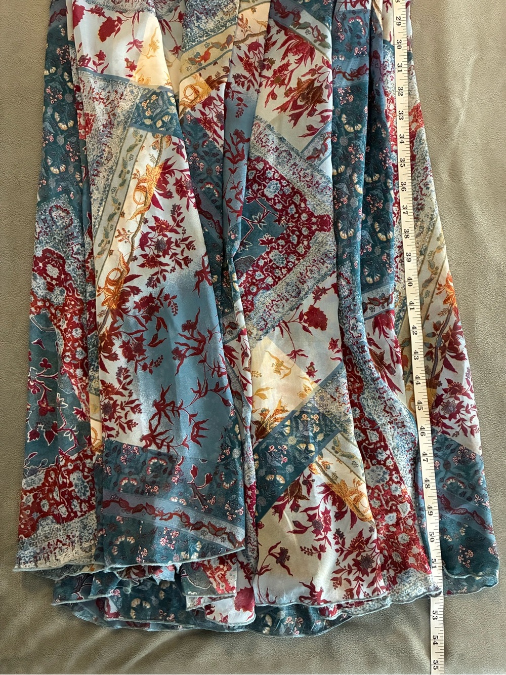 Boho Blue Floral Patchwork Maxi Dress with Tie Waist - Picture 13 of 13